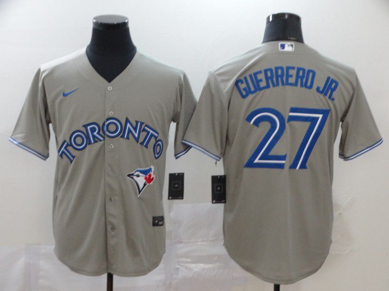 Men Toronto Blue Jays 27 Guerrero jr Grey Game MLB Jerseys